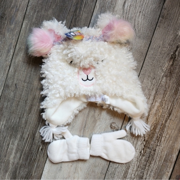 The Children's Place Toddler Girl's llama face Hat & Mitten Set - Picture 4 of 4